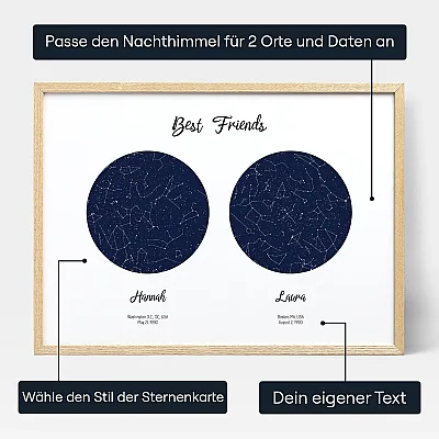 Bester Freund Doppelsternkarte — personalisiertes Sternenkarten-Poster - Schweiz