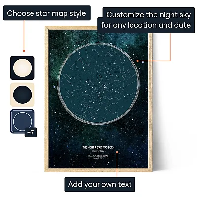 Verjaardag Sterrenkaart — gepersonaliseerde sterrenkaart print
