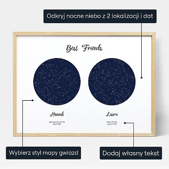 Podwojna Mapa Gwiazd Dla Najlepszej Przyjaciolki — personalizowana mapa gwiazd